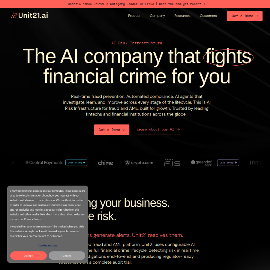 unit21.ai homepage screenshot