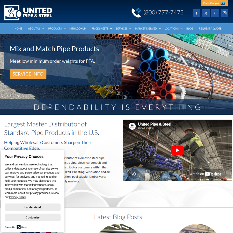 unitedpipe.com homepage screenshot