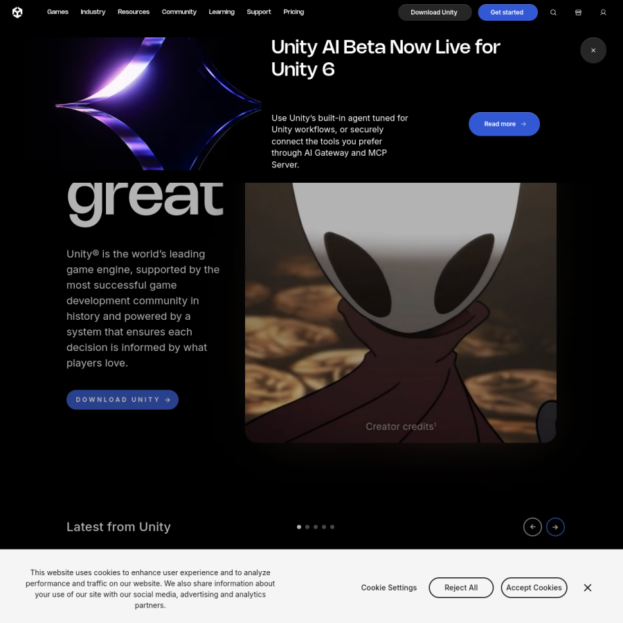 unity.com homepage screenshot