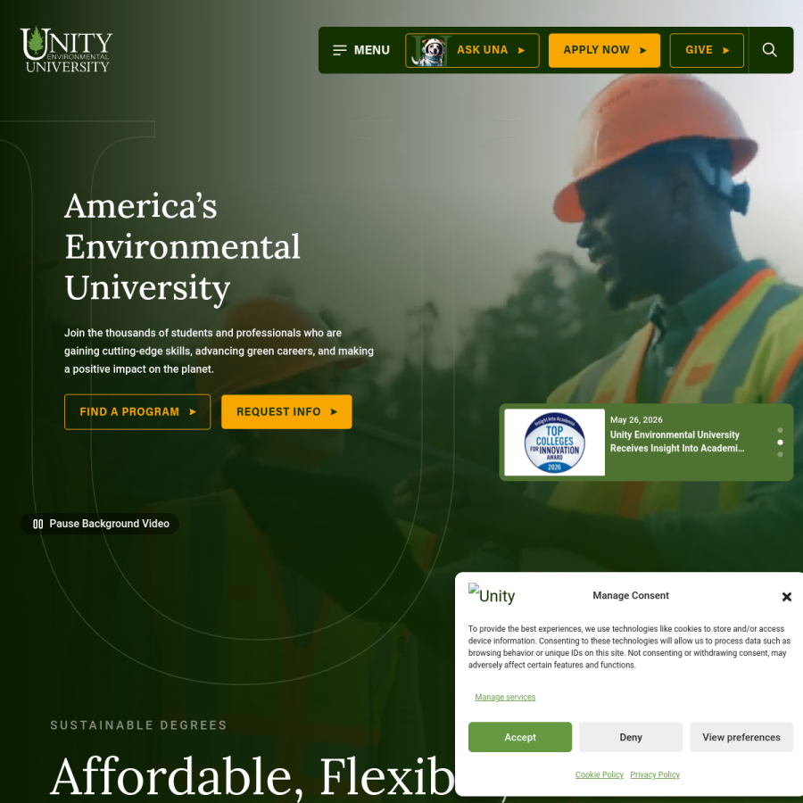 unity.edu homepage screenshot