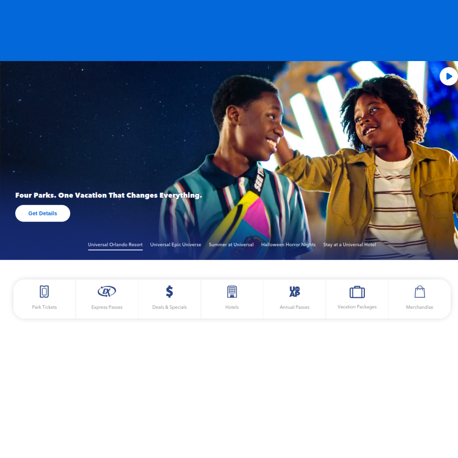universalorlando.com homepage screenshot