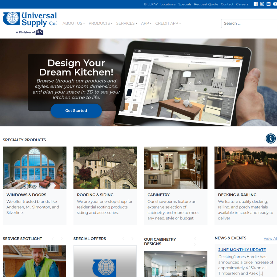universalsupply.com homepage screenshot