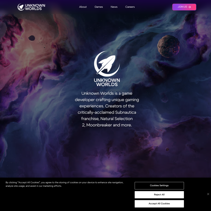 unknownworlds.com homepage screenshot