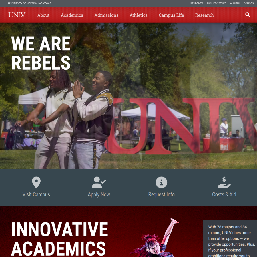 unlv.edu homepage screenshot