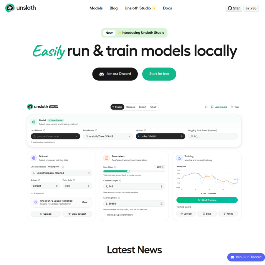 unsloth.ai homepage screenshot