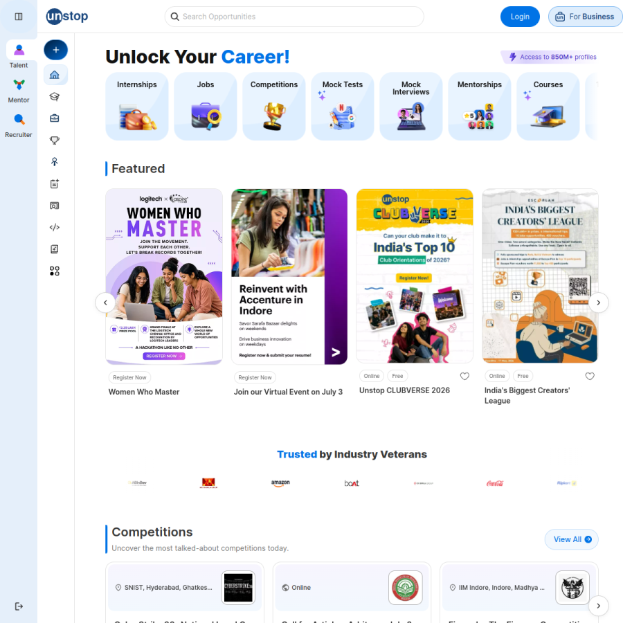 unstop.com homepage screenshot