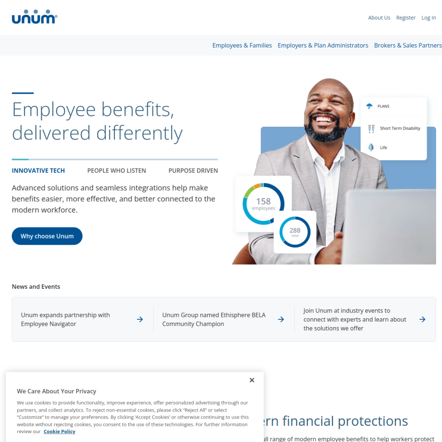 unum.com homepage screenshot