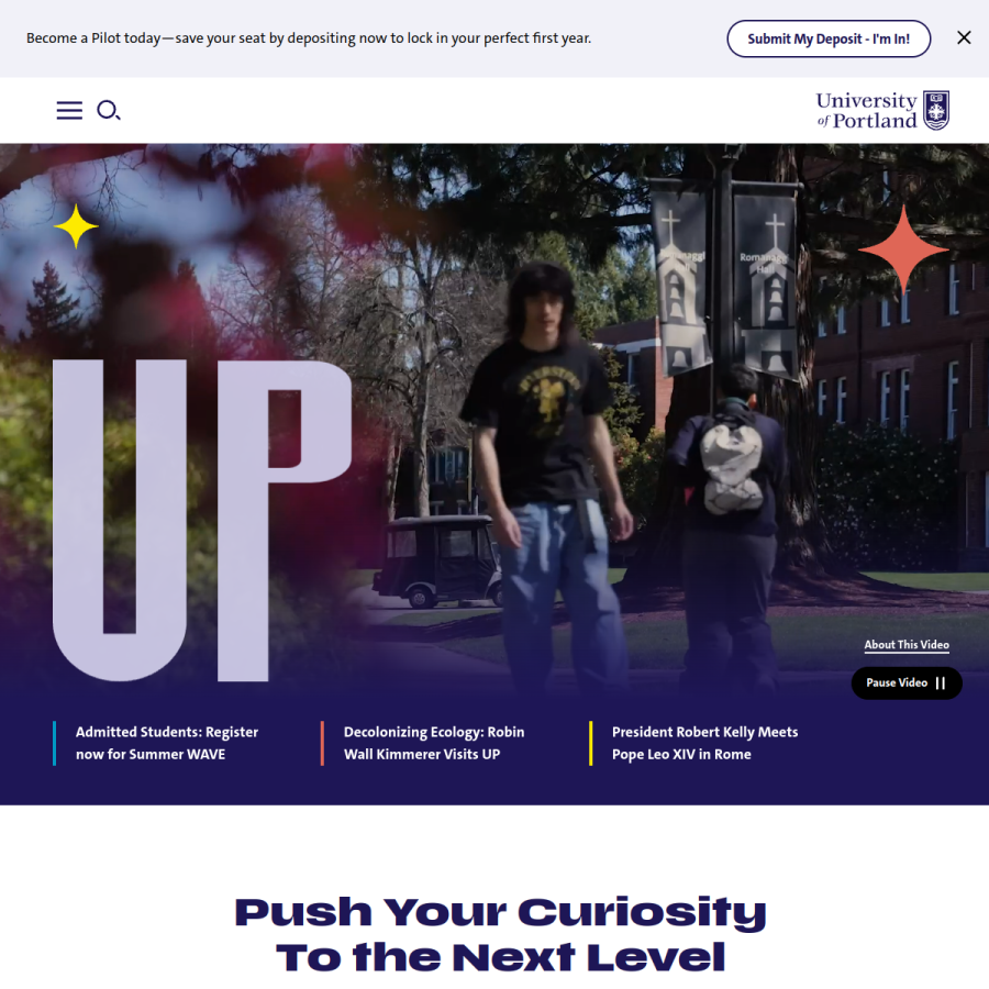 up.edu homepage screenshot