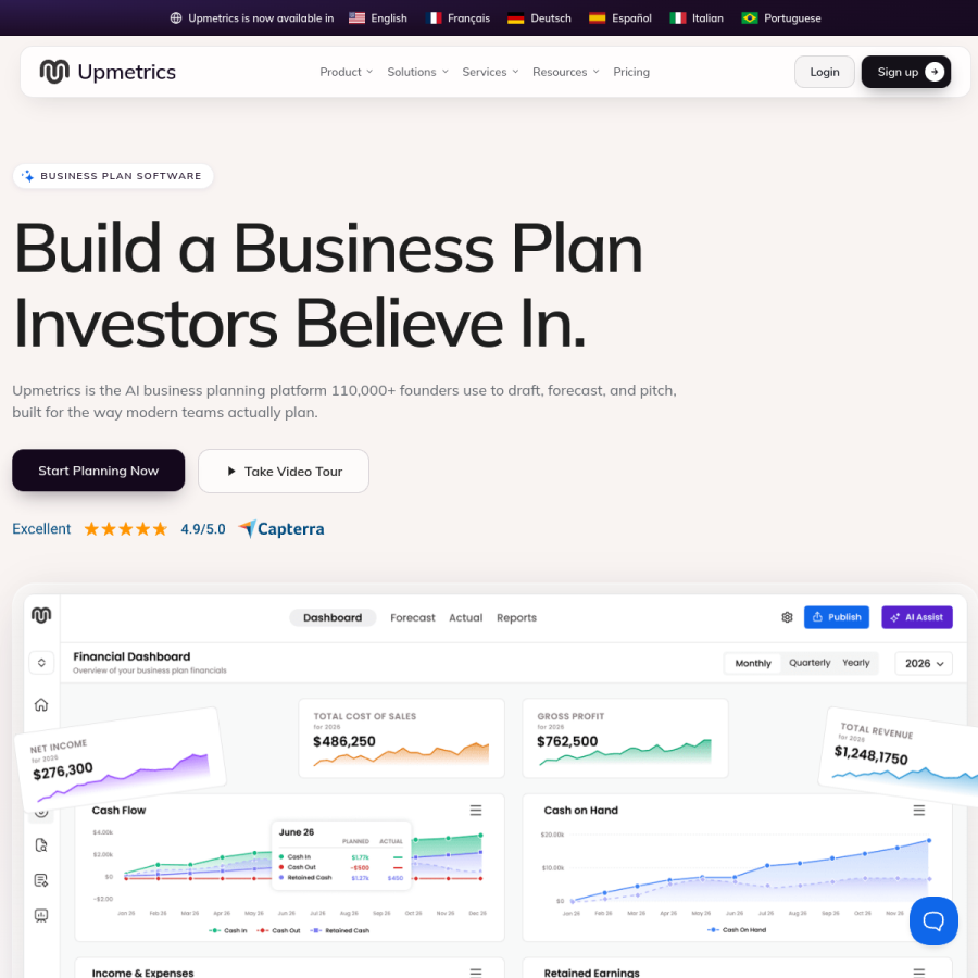 upmetrics.co homepage screenshot
