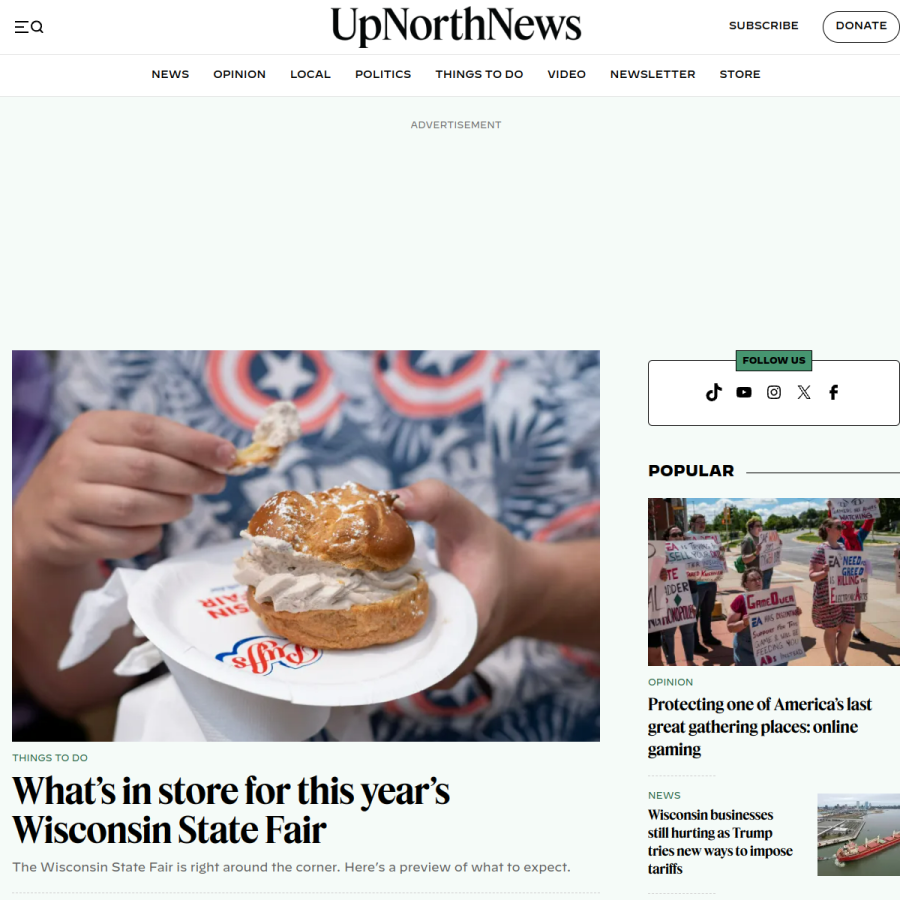 upnorthnewswi.com homepage screenshot