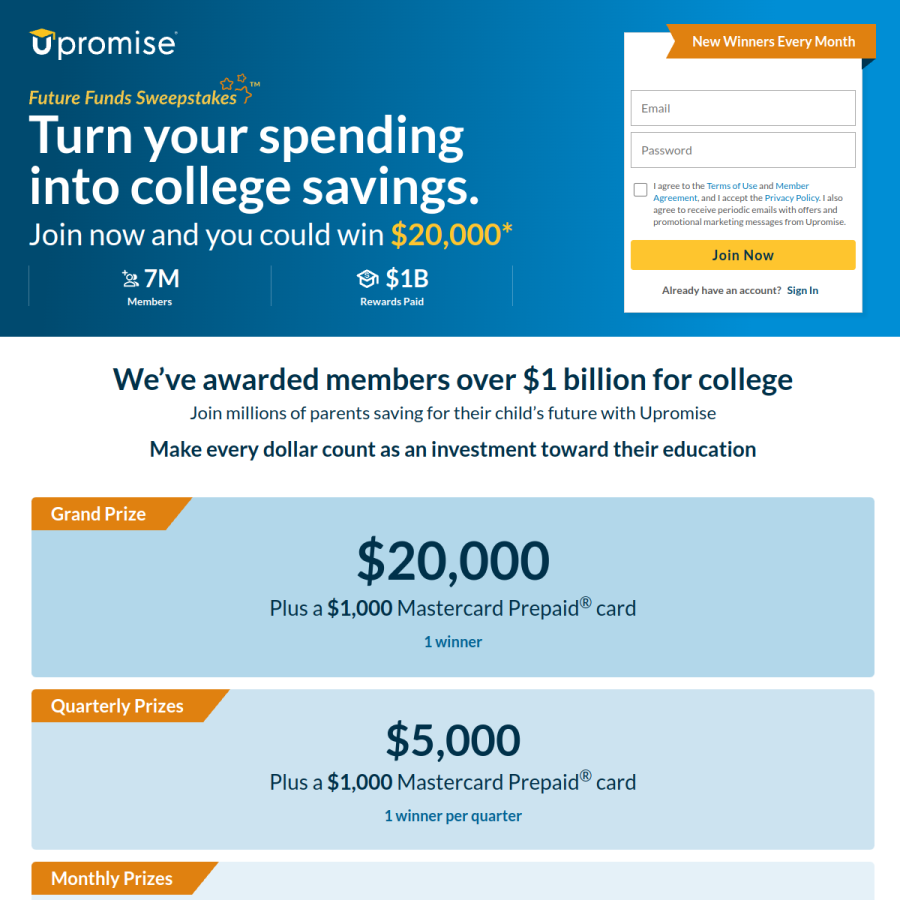 upromise.com homepage screenshot