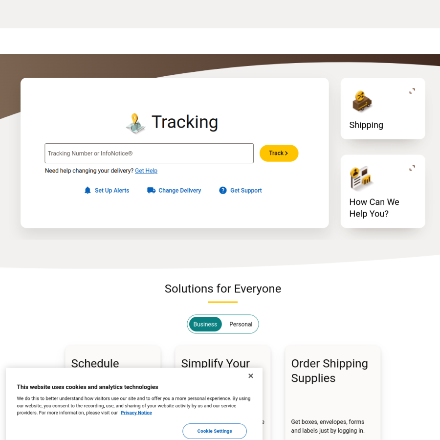 ups.com homepage screenshot