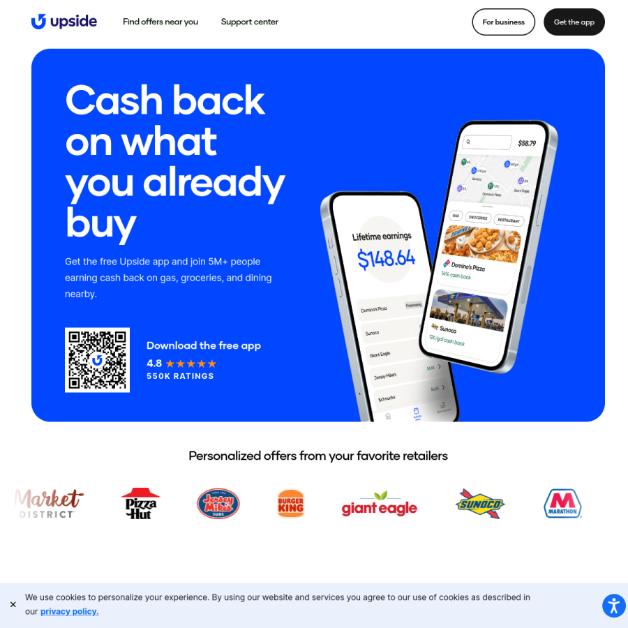 upside.com homepage screenshot
