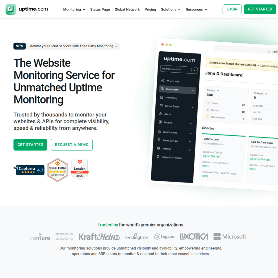 uptime.com homepage screenshot