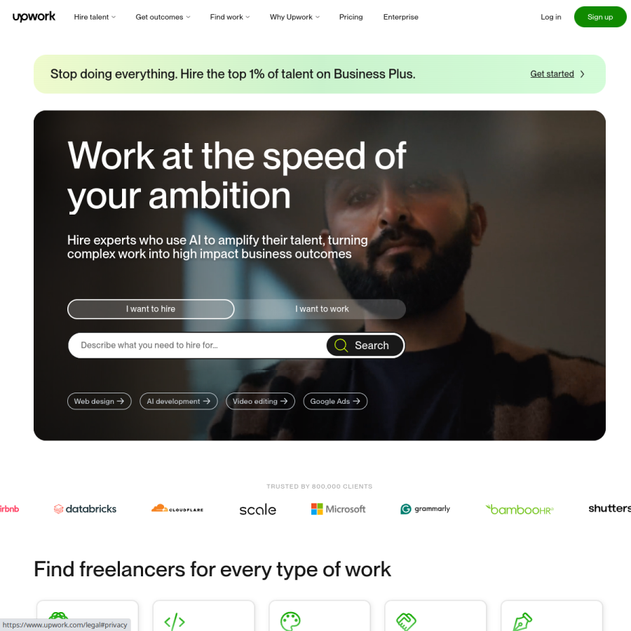 upwork.com homepage screenshot