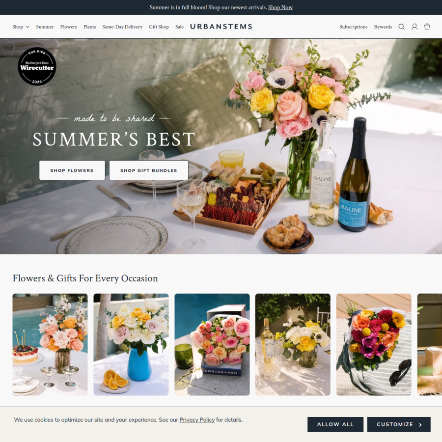 urbanstems.com homepage screenshot
