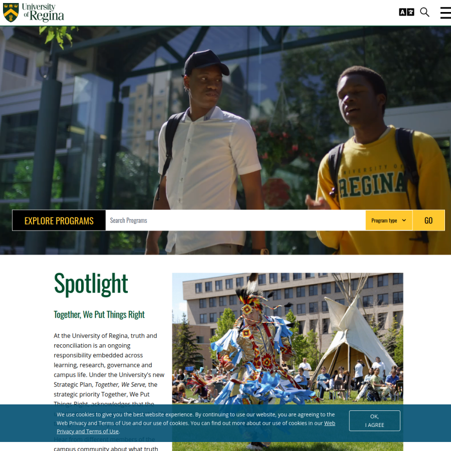 uregina.ca homepage screenshot