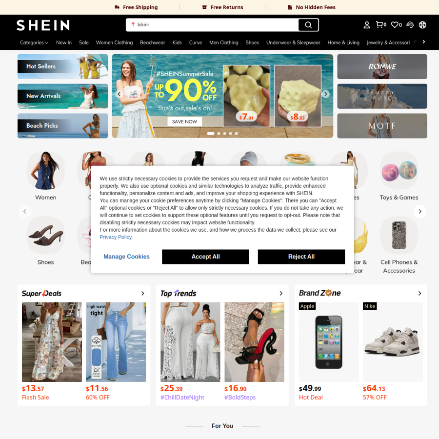 us.shein.com homepage screenshot