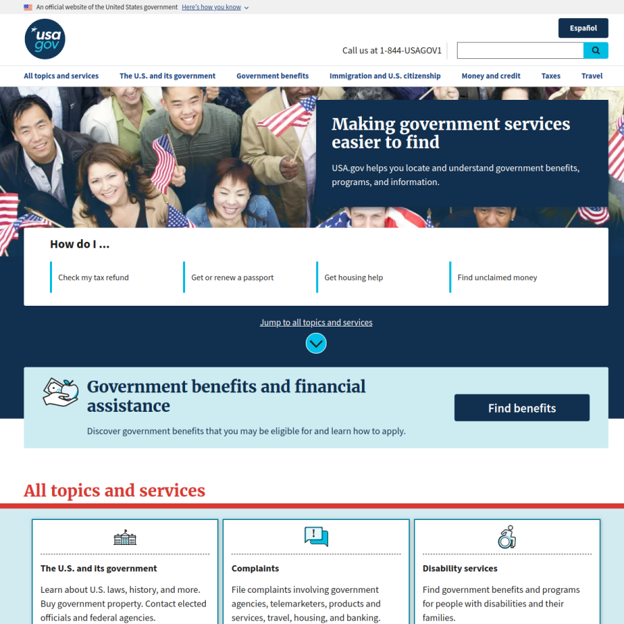 usa.gov homepage screenshot