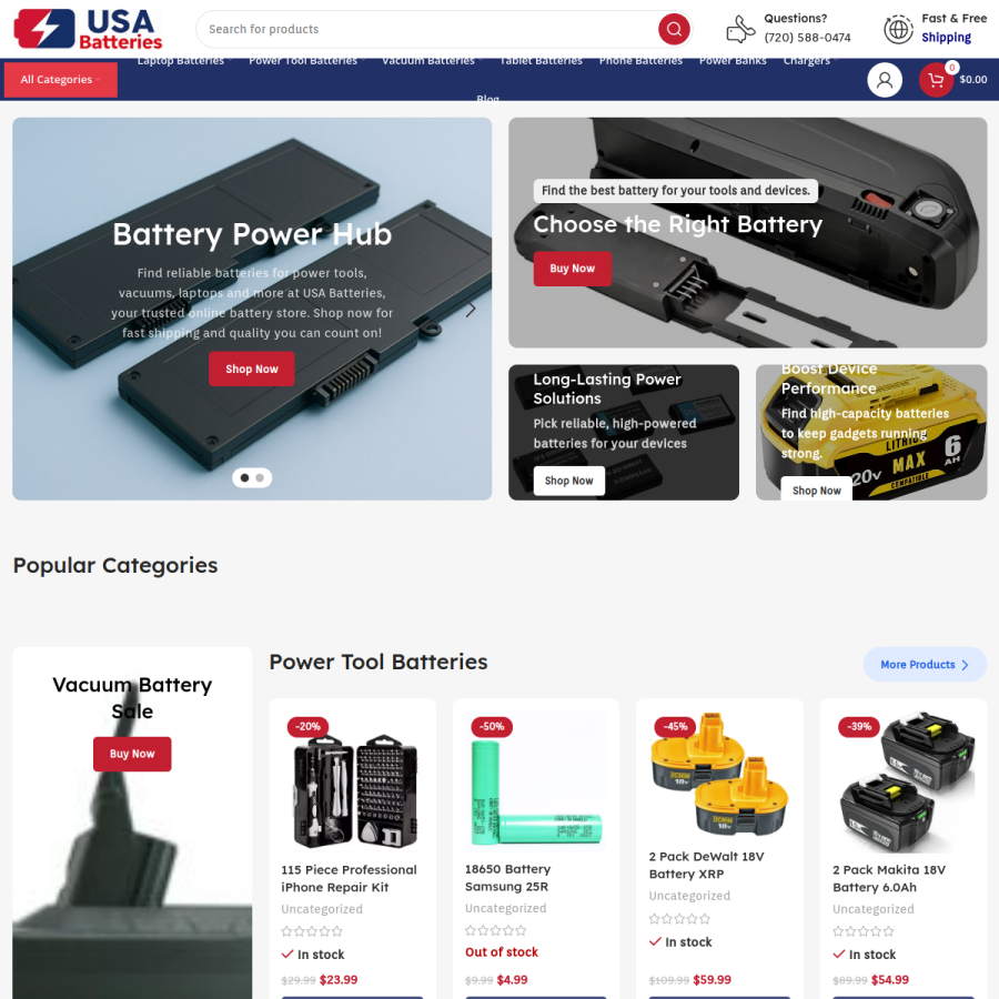 usabatteries.com homepage screenshot