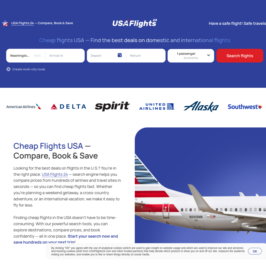 usaflights24.com homepage screenshot