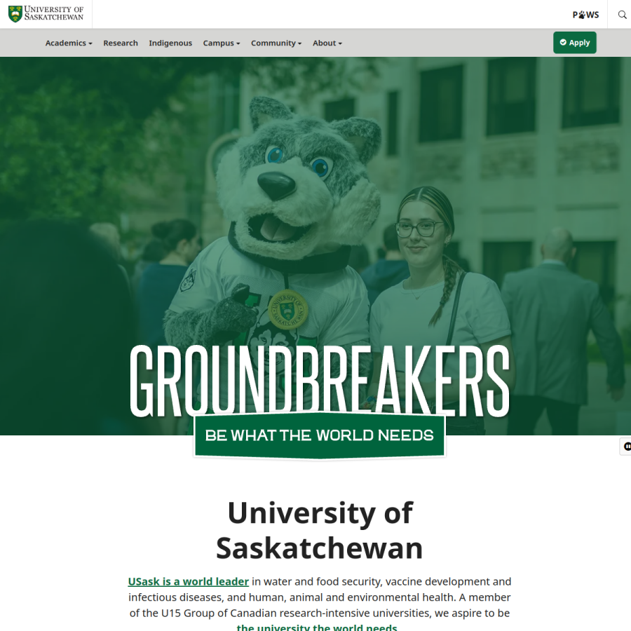 usask.ca homepage screenshot