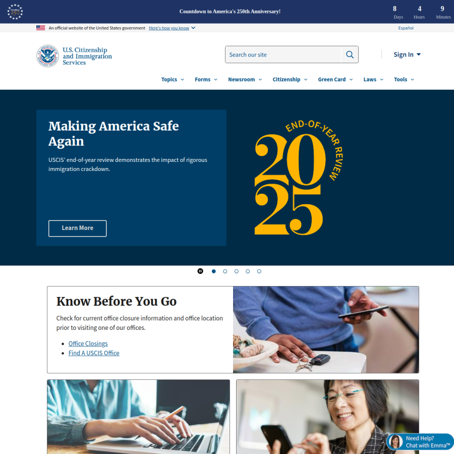 uscis.gov homepage screenshot