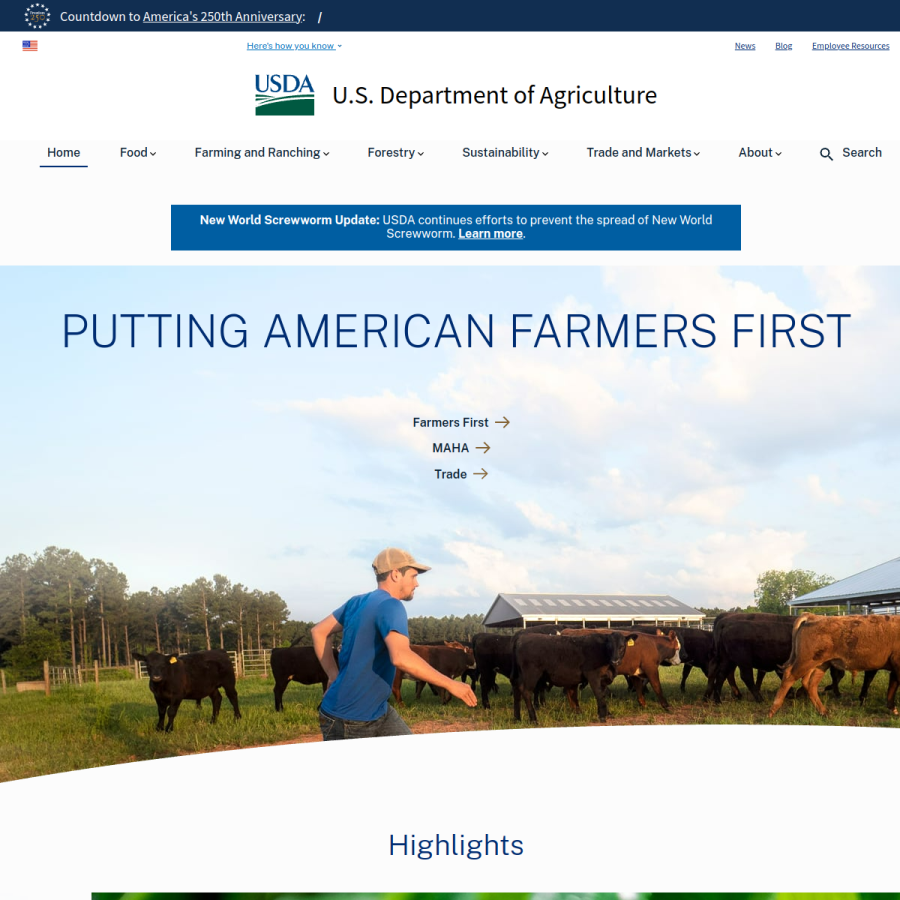 usda.gov homepage screenshot