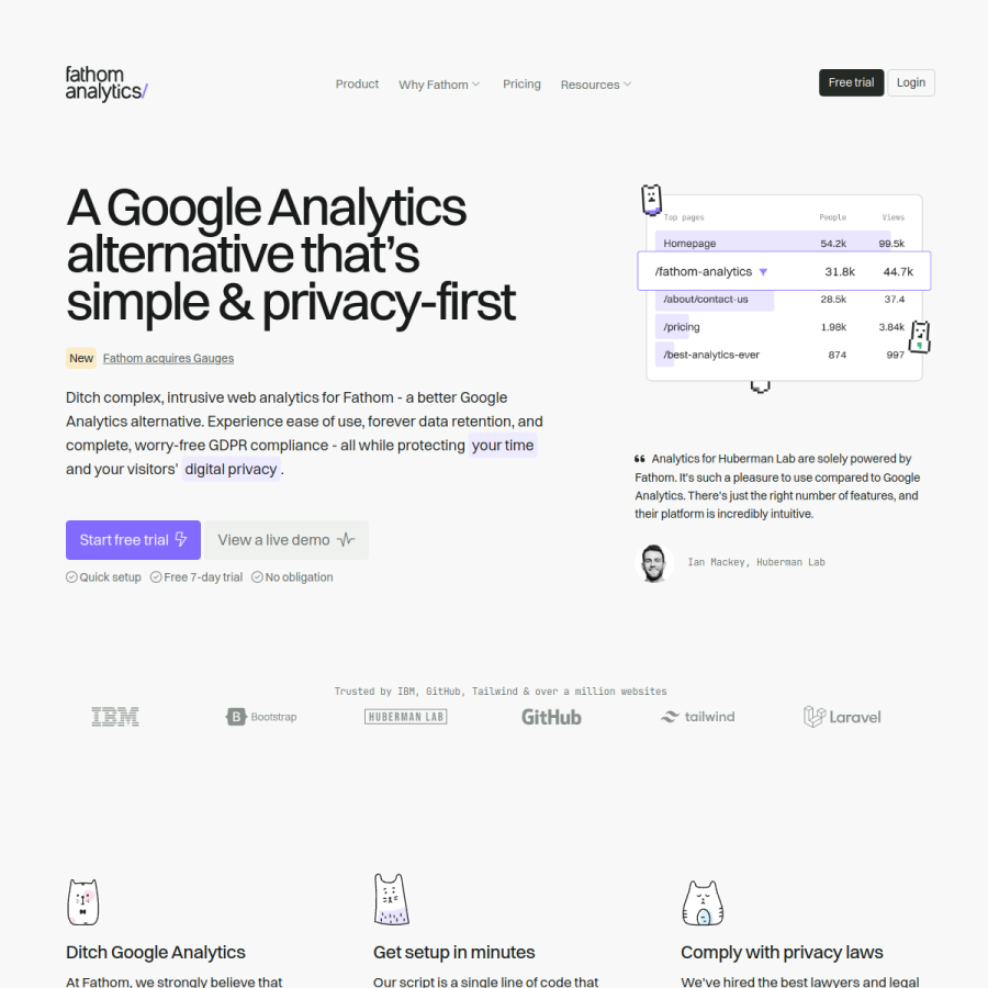 usefathom.com homepage screenshot