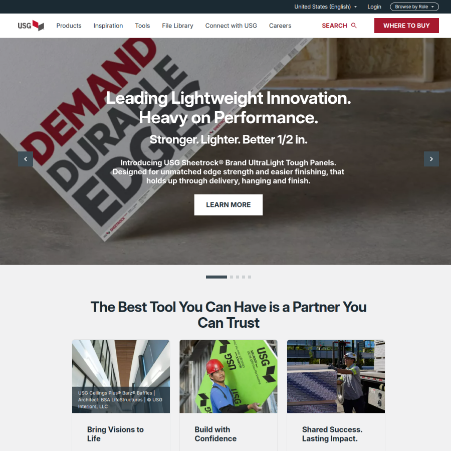 usg.com homepage screenshot