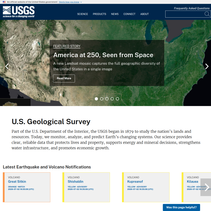 usgs.gov homepage screenshot
