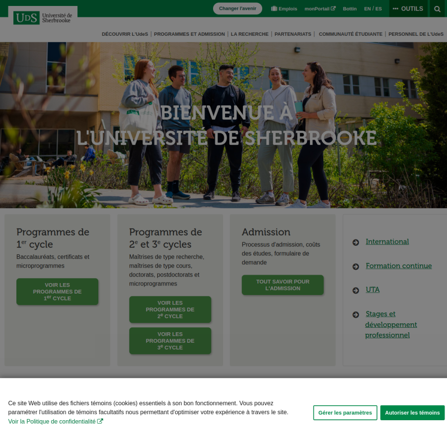 usherbrooke.ca homepage screenshot