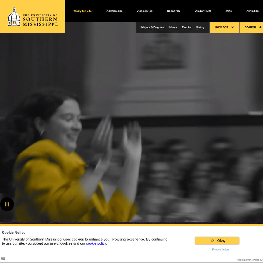 usm.edu homepage screenshot