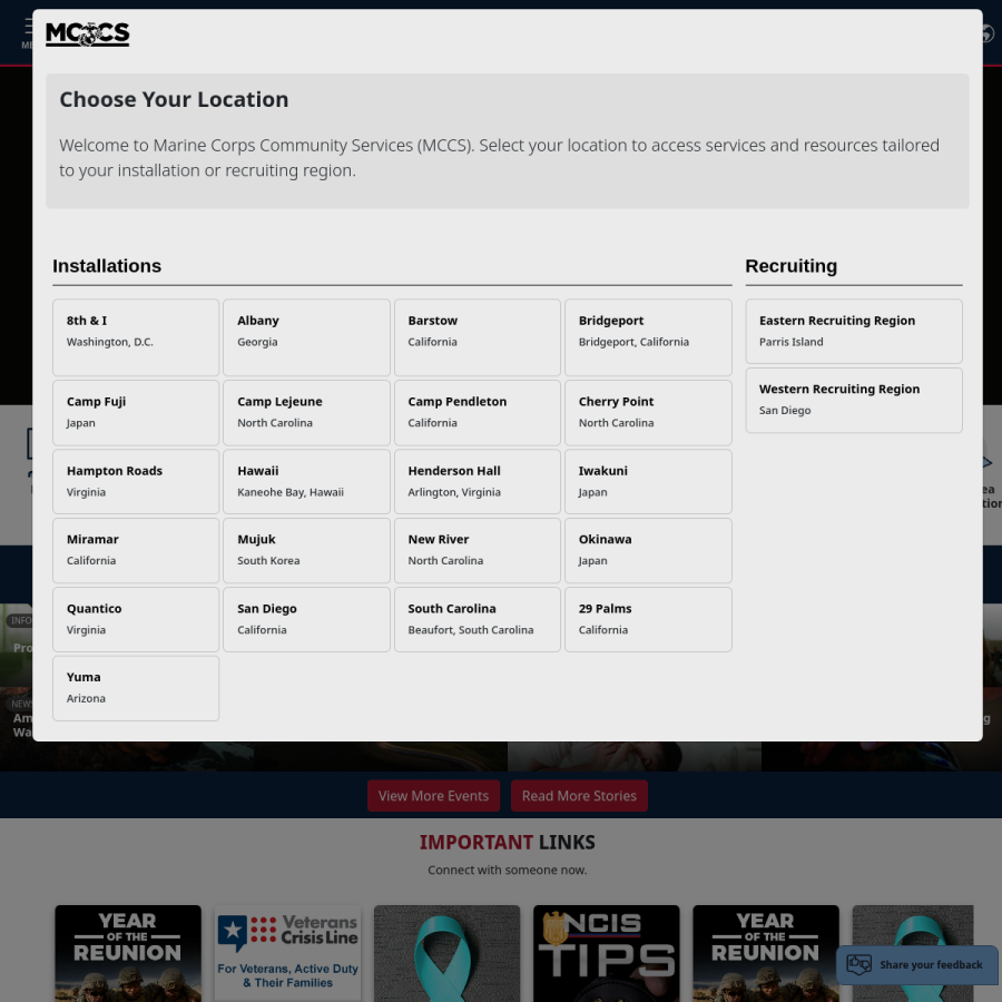 usmc-mccs.org homepage screenshot