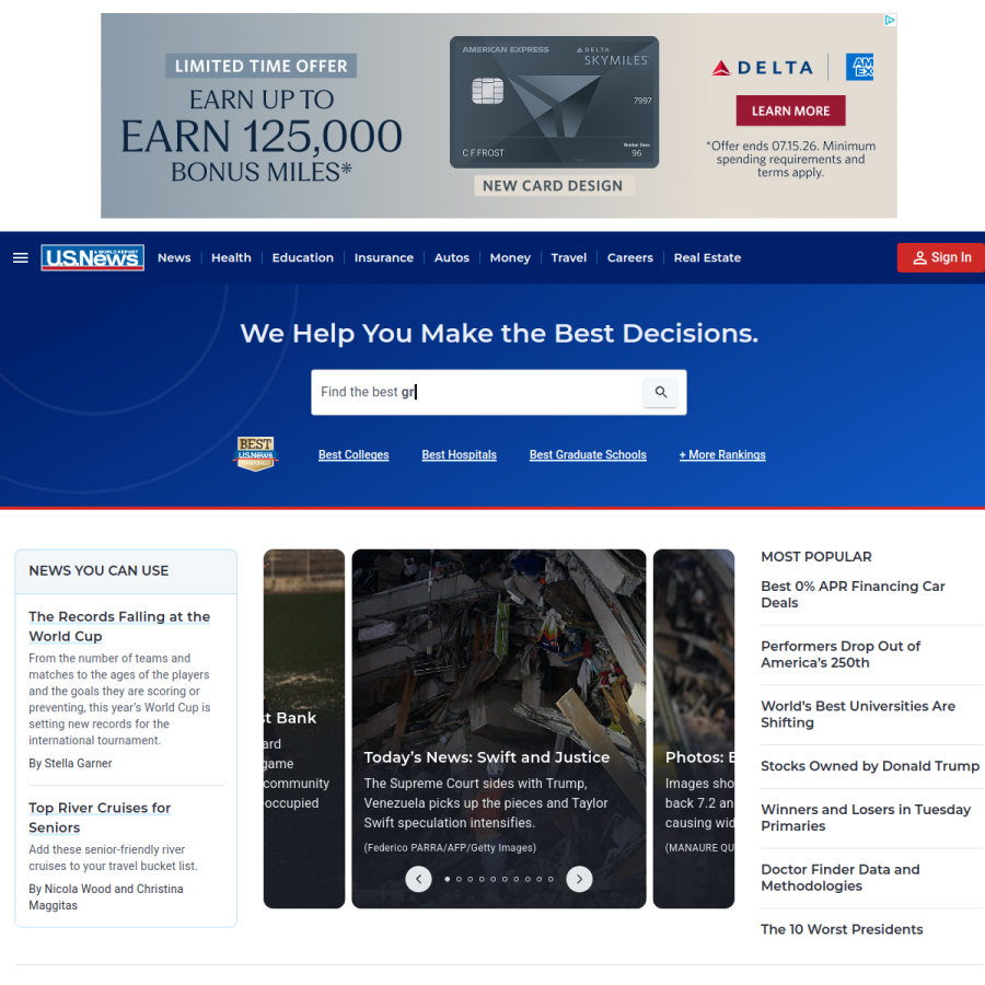 usnews.com homepage screenshot