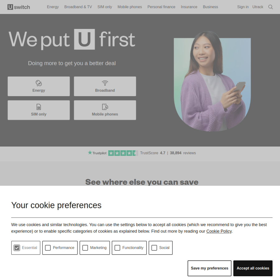 uswitch.com homepage screenshot