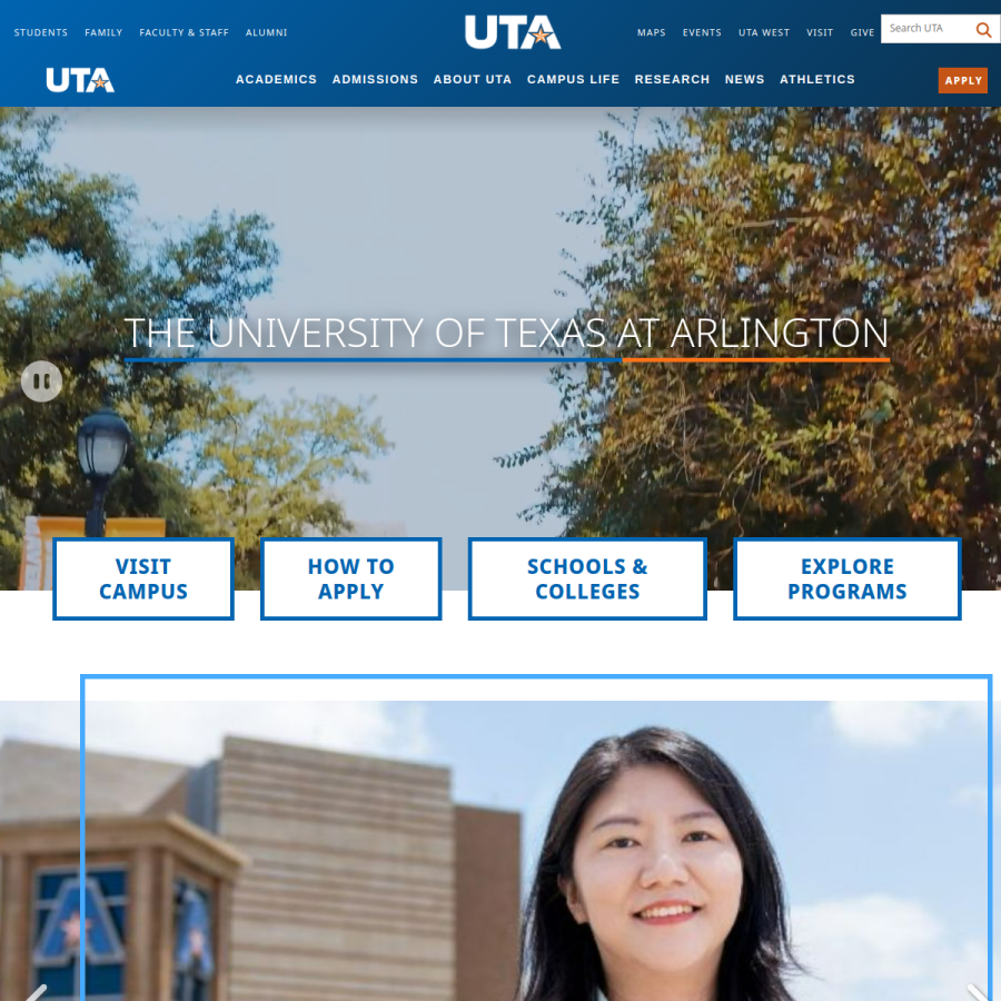 uta.edu homepage screenshot