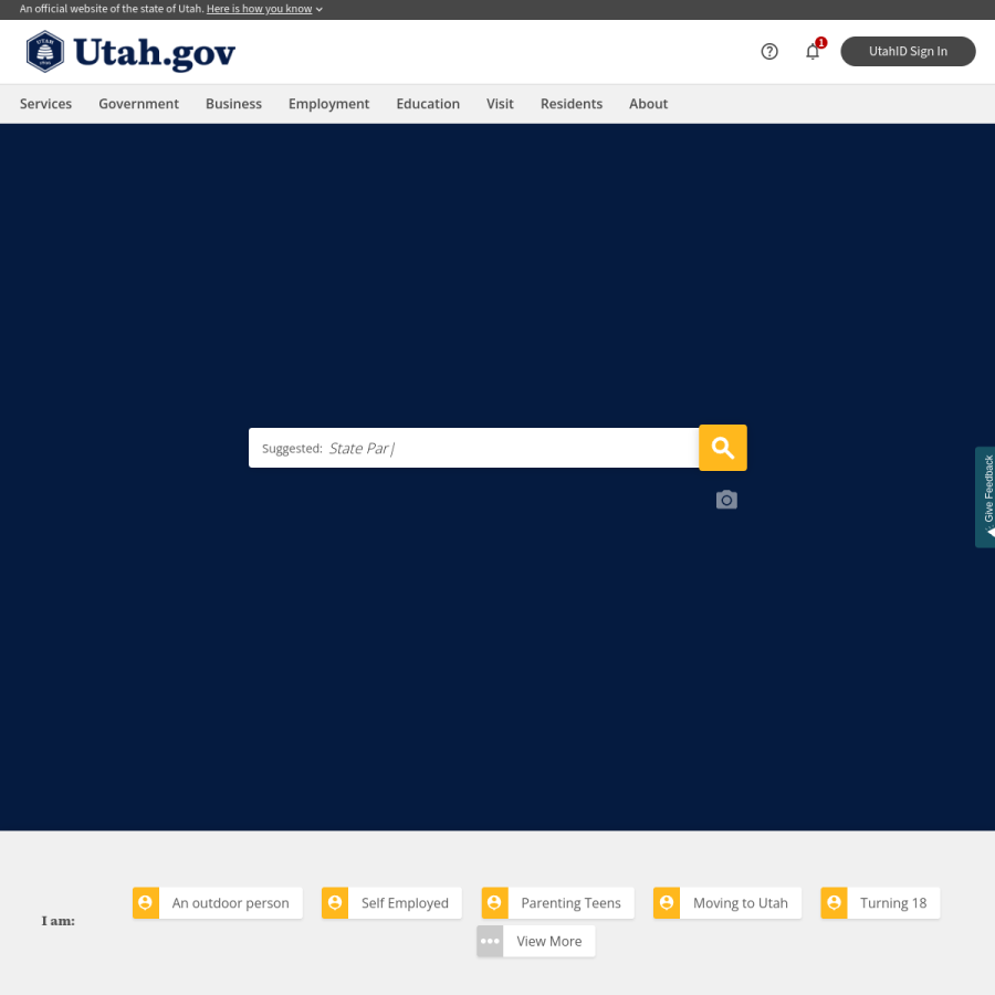 utah.gov homepage screenshot