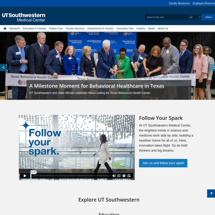 utsouthwestern.edu homepage screenshot