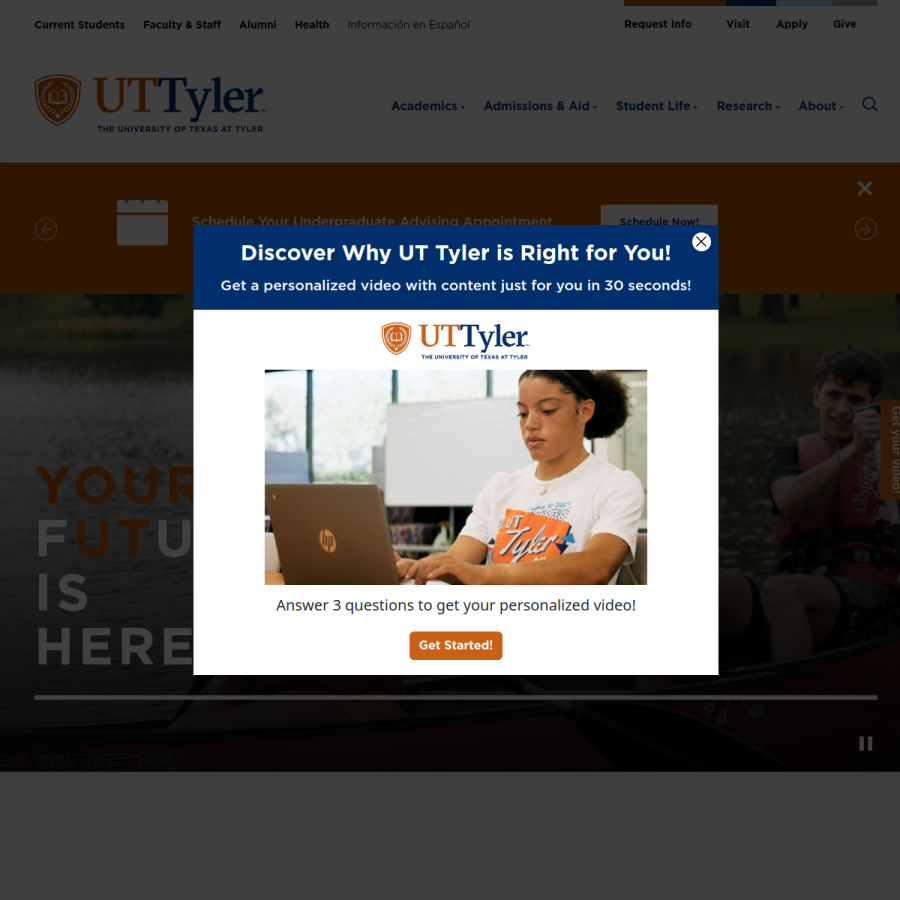 uttyler.edu homepage screenshot