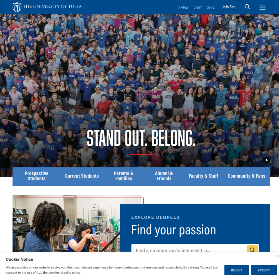 utulsa.edu homepage screenshot