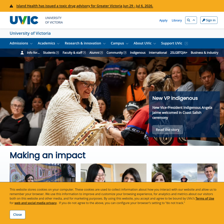 uvic.ca homepage screenshot