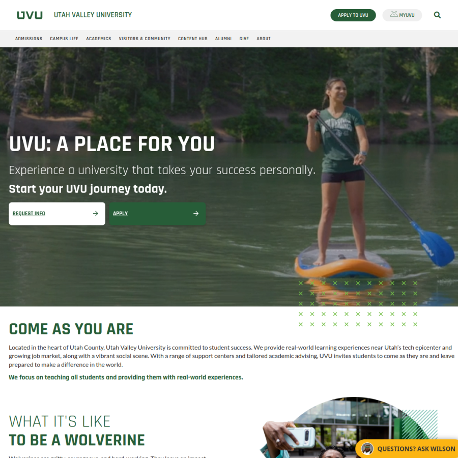 uvu.edu homepage screenshot