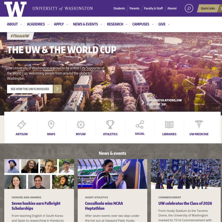 uw.edu homepage screenshot