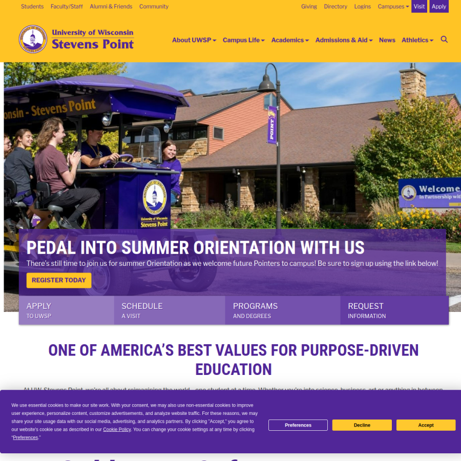 uwsp.edu homepage screenshot