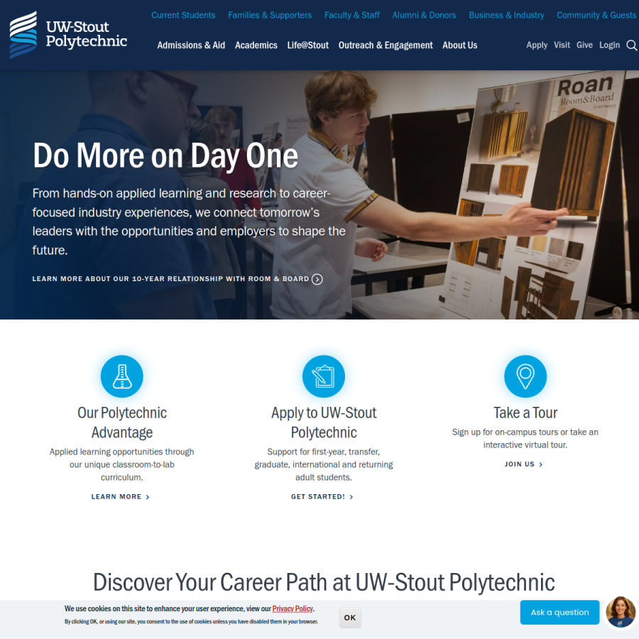 uwstout.edu homepage screenshot