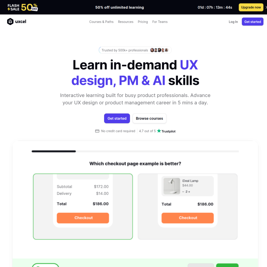 uxcel.com homepage screenshot