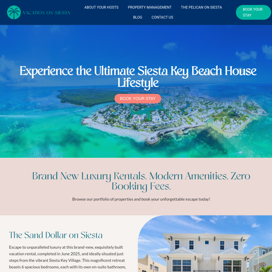 vacationonsiesta.com homepage screenshot