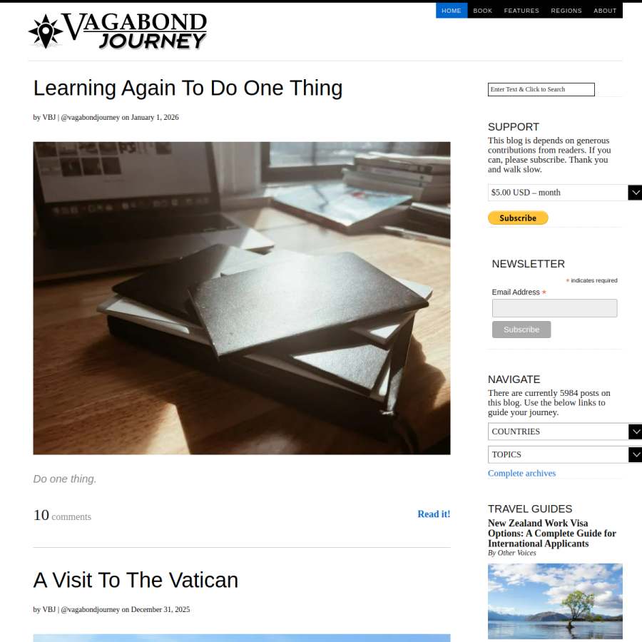 vagabondjourney.com homepage screenshot