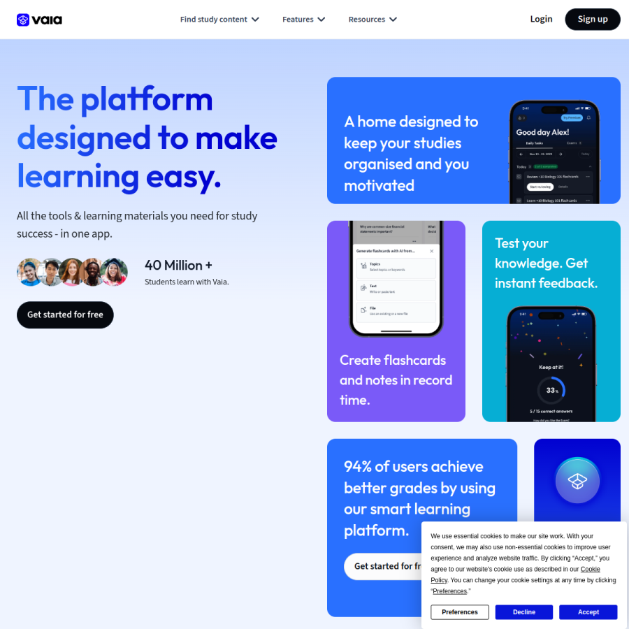 vaia.com homepage screenshot